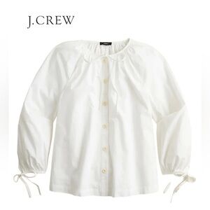 J.Crew EUC Tie Sleeve Button Front Cotton Poplin Top White 2x